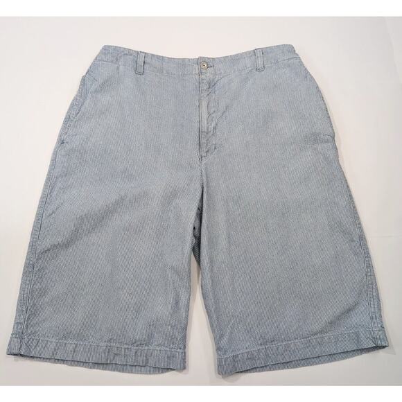 Vintage Pants - Vintage 90s Shorts Bermuda Light Blue White Stripe Women's Size 14